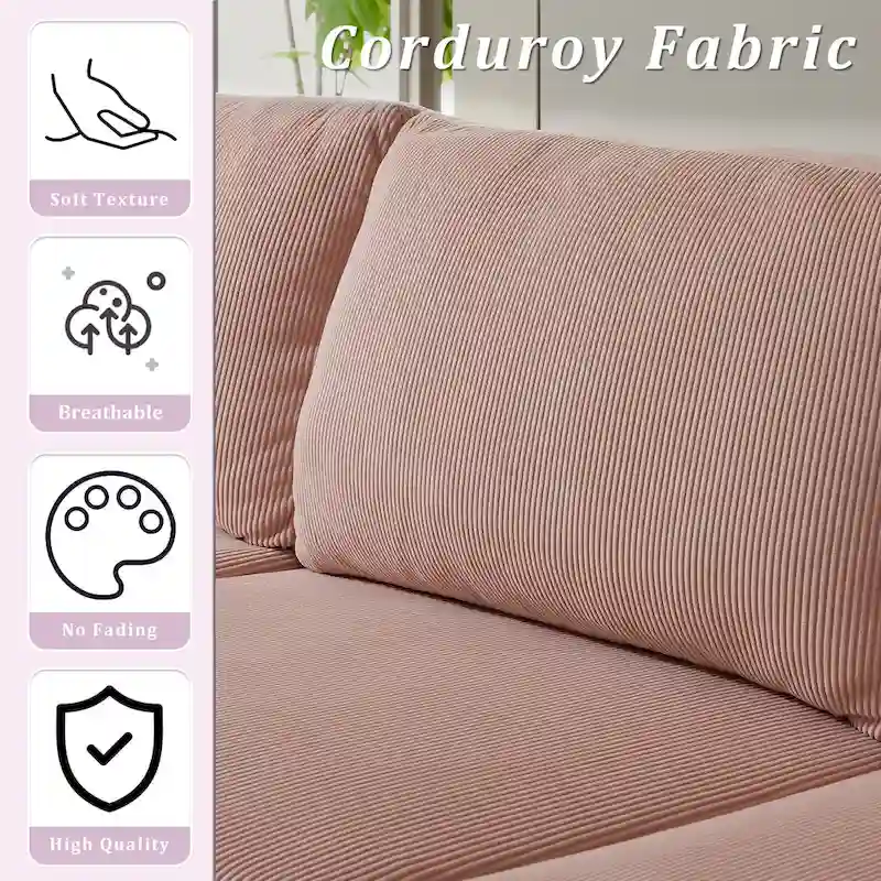 Reversible Chaise Sofa, Suede Fabric, Metal Legs, Spring Coils, Light Brown/Brown/Grey/Blue/Beige