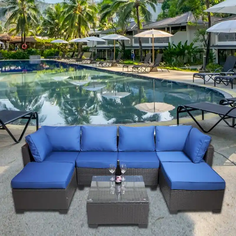 7-Piece Rattan Wicker Cushioned Sofa Sets with Coffee Table