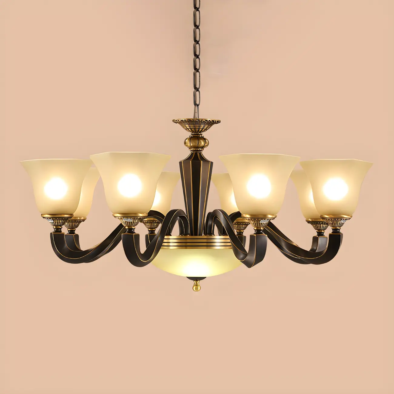 Black Glass Curved Metal Classic Chandelier Light