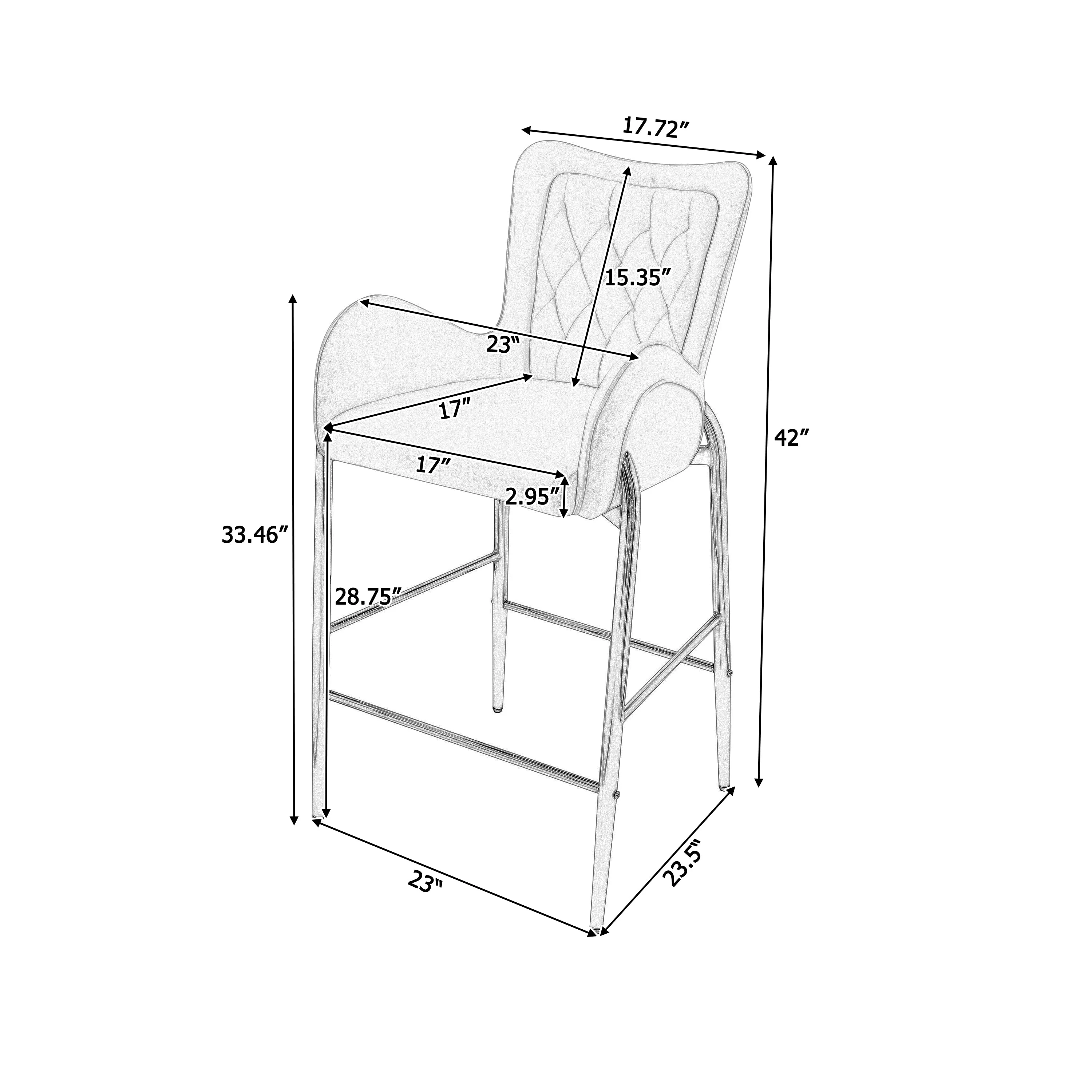 Set of 2 Velvet Counter Stools Tufted Bar Chairs Gold Frame