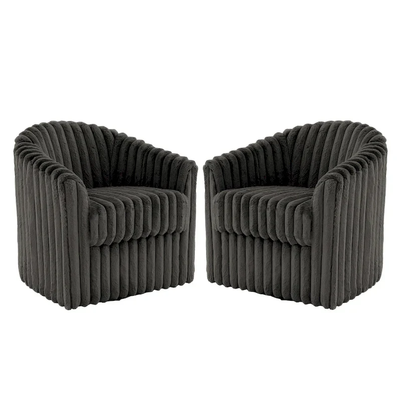 Faux Rabbit Fur Accent Chair 360-degree Swivel Barrel Chairs Set of 2