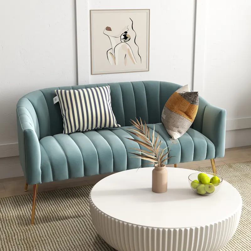 SEYNAR Modern Glam Comfy 50 Metal Legs Curved Sofa 2 Seaters Loveseat with Tufted Back