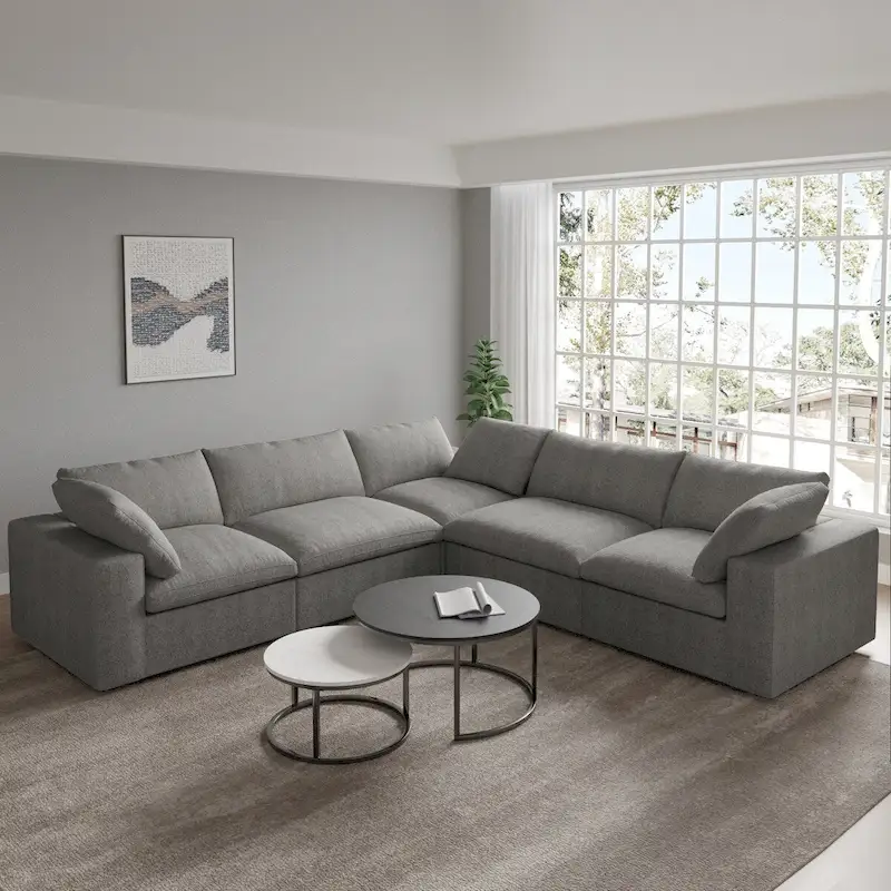 Convertible Modular Sectional Sofa, 5 Seater Corner Sofa with Pillows, 2 x 120.45 Minimalist Sofa Couch for Living Room