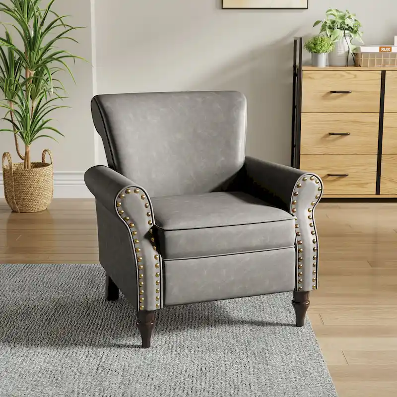 Nailheads Accent Chair Faux Leather Armchair