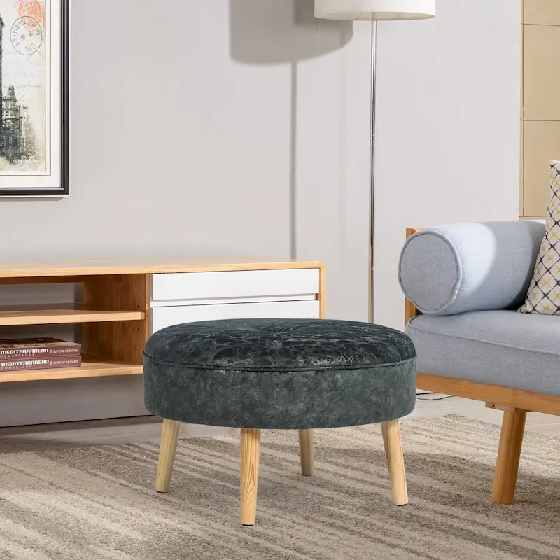 Adeco Carrington Juttersbo Round Tufted Fabric Ottoman