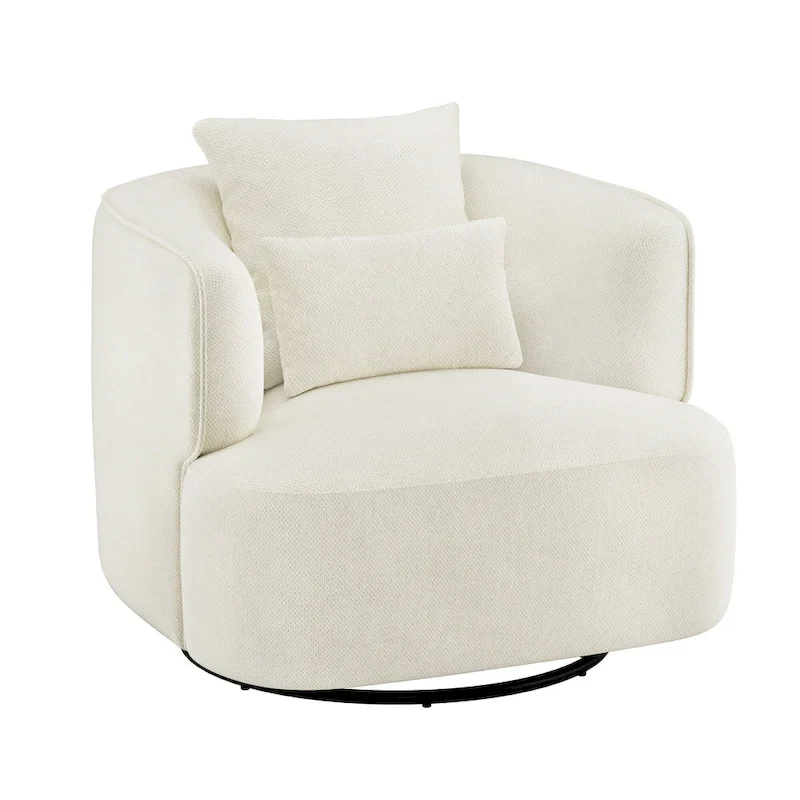 LUE BONA 2 Set Swivel Accent Armchair Fabric Blend, Modern Barrel Living Room Sofa Chair - 32.7  W x 32.7  D x 26.8  H