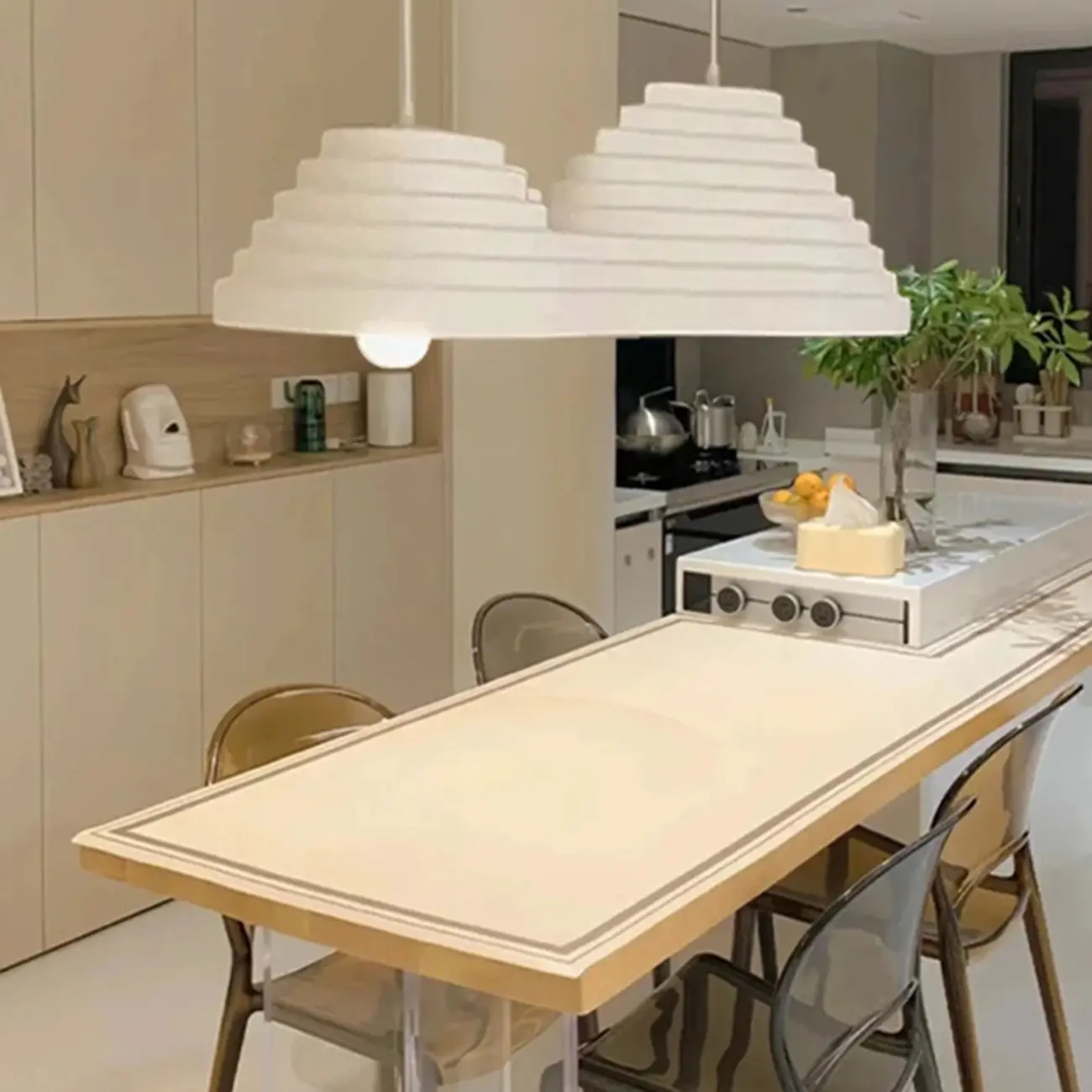 Geometric Large White 2-Light Island Pendant Light