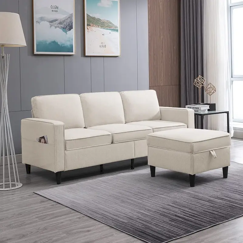 Mixoy 78inch Modern 3-Seat L Shaped Upholstered Sofa with Ottoman