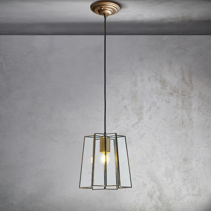 CraftHome Transitional Farmhouse Brown Lantern Glass Chandelier 1-Light Industrial Rustic Pendant Lighting Fixture - W:9