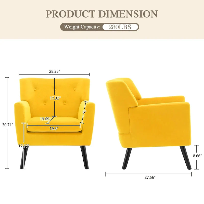 Velvet Upholstered Armchair Tufted Accent Chair, Set of 2 - 30.71H x 28.35 W x 27.56D