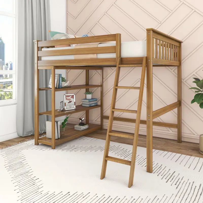 Max and Lily Full-Size High Loft Bed with Bookcase