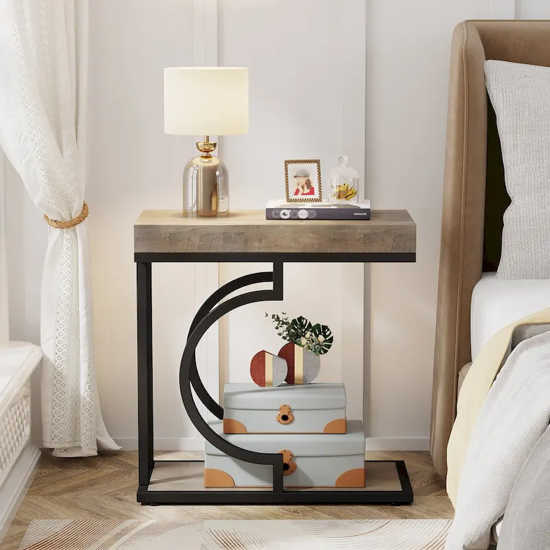 Narrow Side Table White Gold Side Table C Shaped End Table Modern Bedside Table