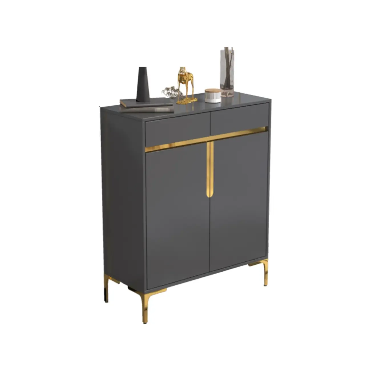 Entryway Wood Large Shoe Cabinet with Gold Accents