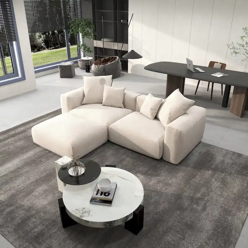 102 Oversized Corduroy Modular Sofa Reversible Couch with Ottoman