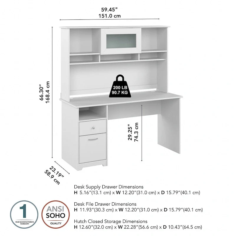 60W Computer Desk with Hutch in Espresso Oak
