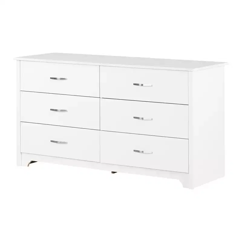 South Shore Fusion 6 Drawer Double Dresser Pure White: Anti-Tip Anchoring, Laminated Finish, Particle Board Frame