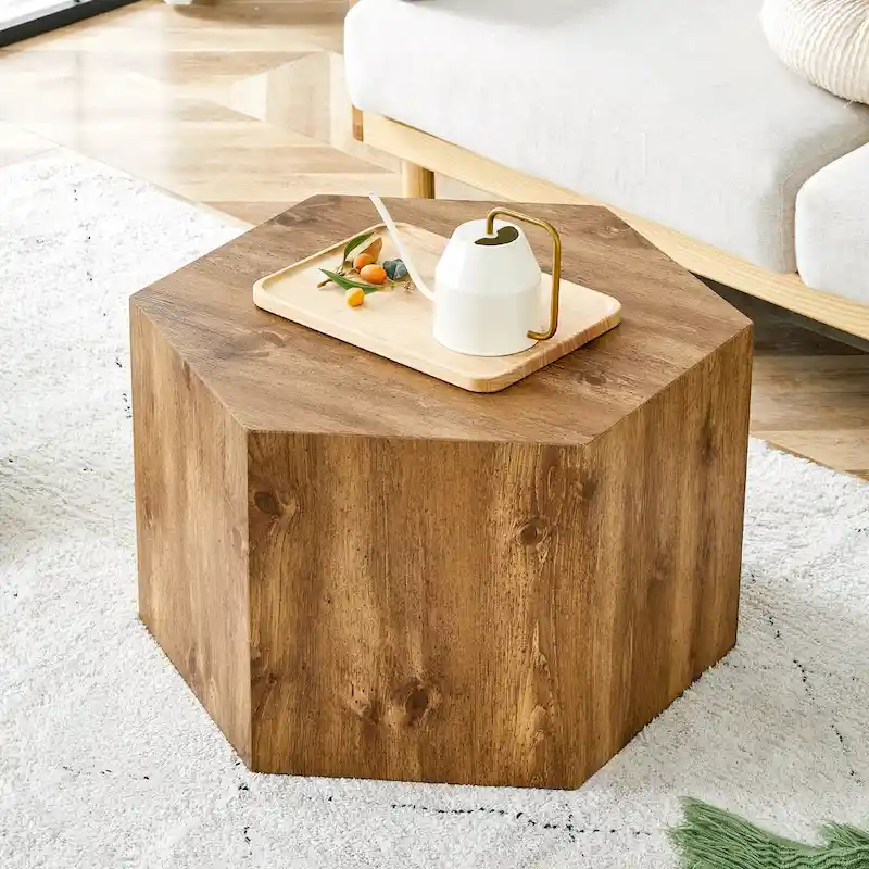Hexagonal Coffee Table Textured Coffee Table with Non-slip Foot Mat Living Room End Table for Small Space