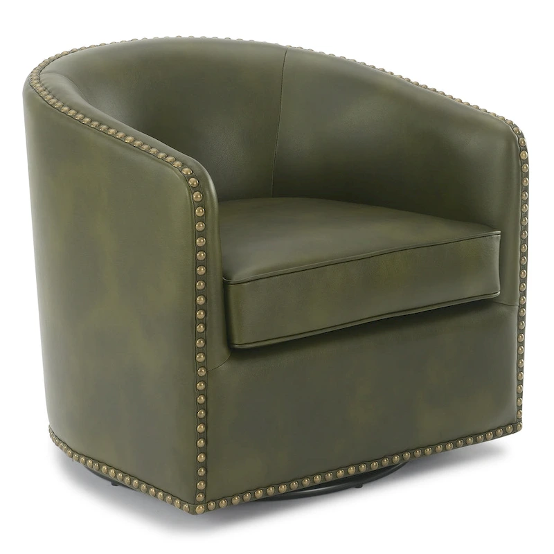 Truman Faux Leather Swivel Arm Chair with Nailhead Trim by Greyson Living