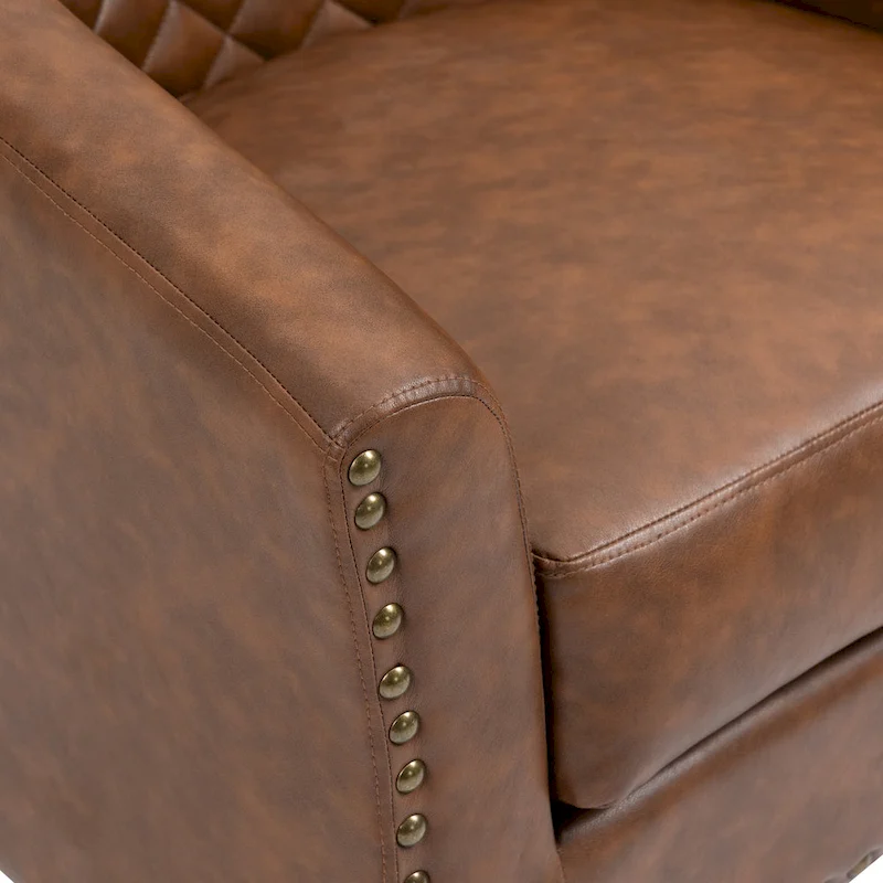 Ethan Accent Chair Barrel PU Leather with Nailhead Trim