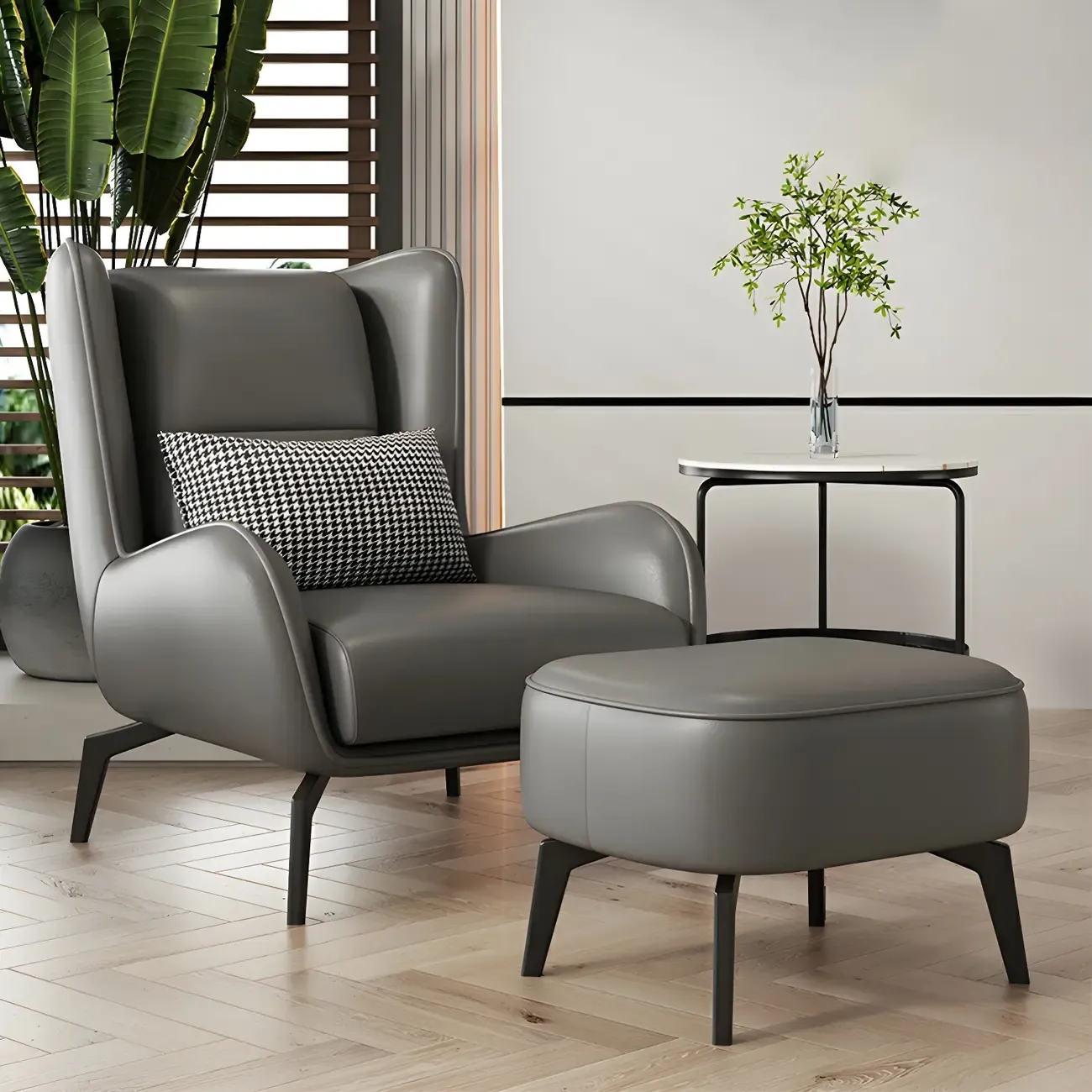 Modern Beige Leather Accent Chair with One Pillow