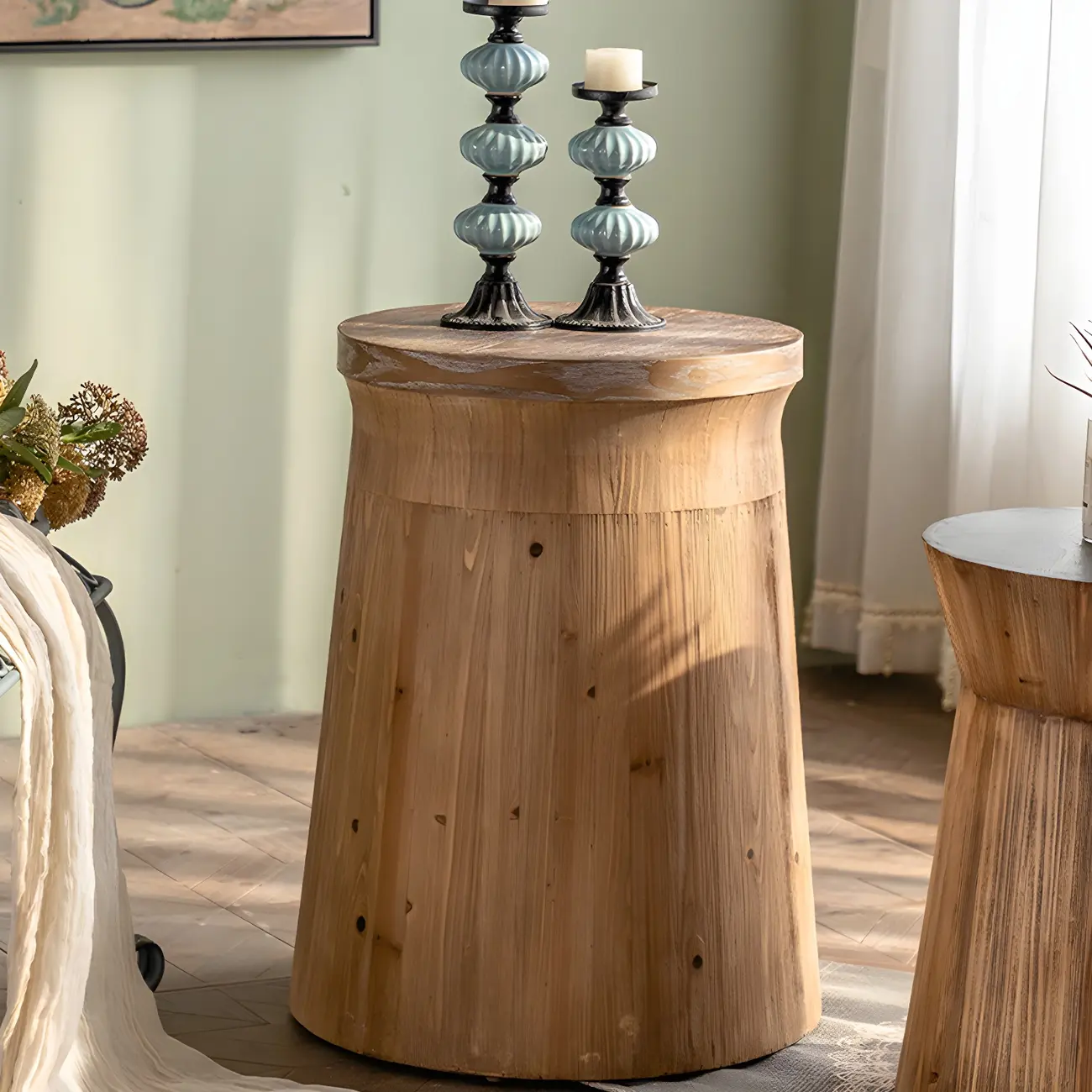 Elegant Geometric Wooden Block Accent Side Table