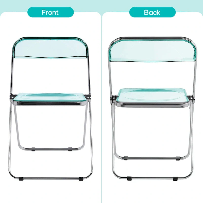 Transparent Acrylic Stackable Folding Dining Chair w/ Metal Frame, Single - 29.1(H) x 18.1(W) x 18.5(D)