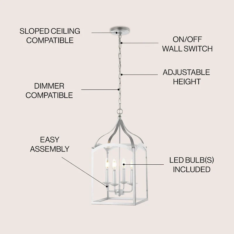 Ruth 11  4-light Lantern Metal/Glass LED Pendant by JONATHAN Y
