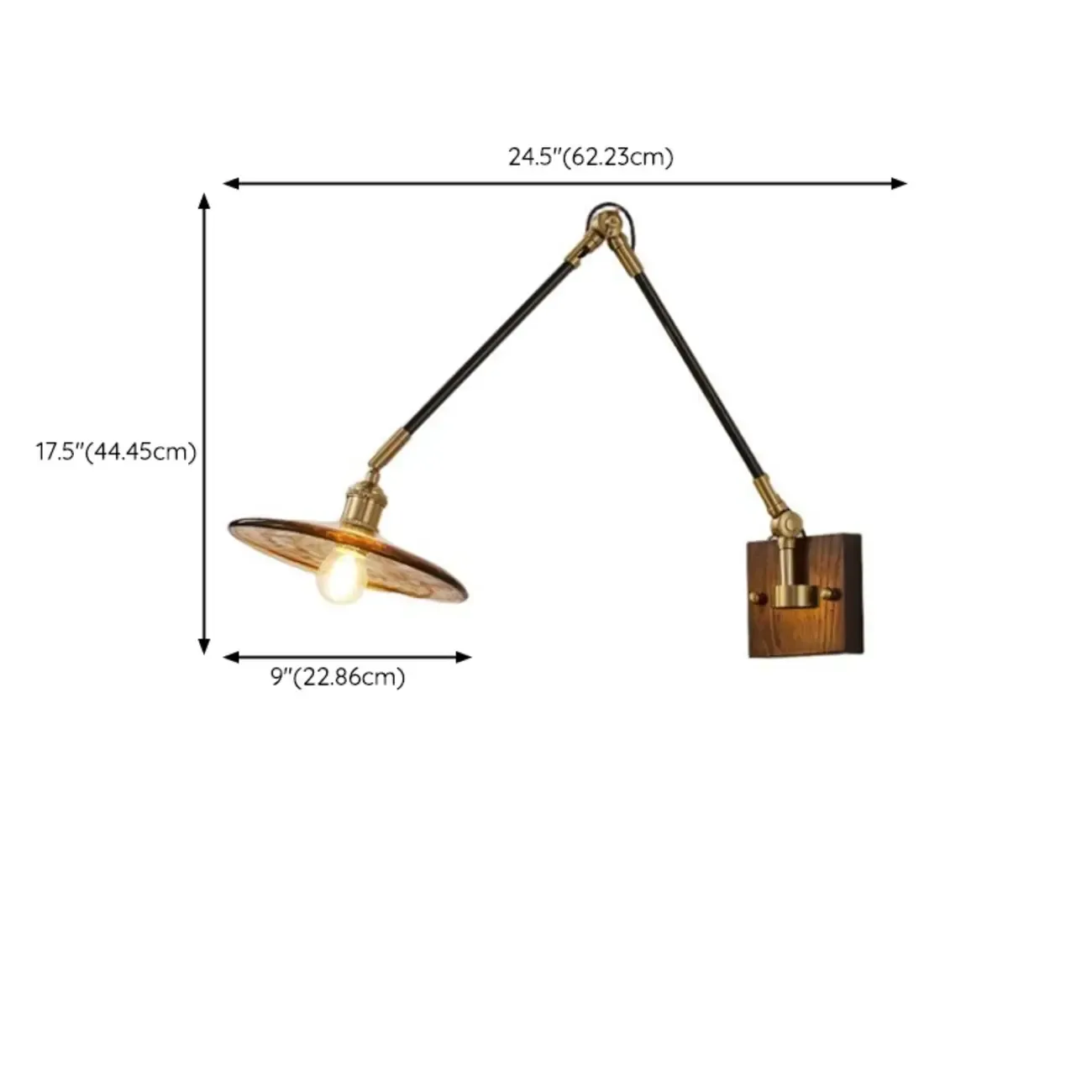 Industrial Amber Swing Arm LED Wall Sconce with Glass Shade