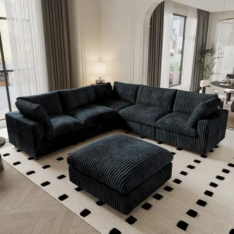 6-Piece Modular Sectional Sofa with Chaise and Ottoman