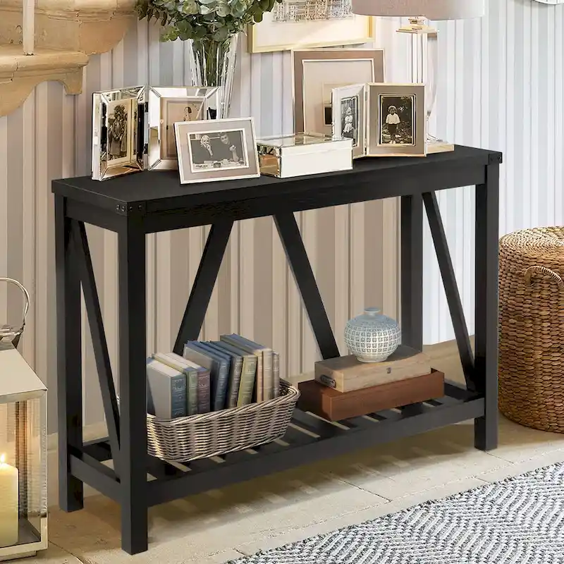 Pellebant A-frame Entry Console Table Long Sofa Table with Shelf - 45.27 in L x 13.98 in W x 31.88 in H