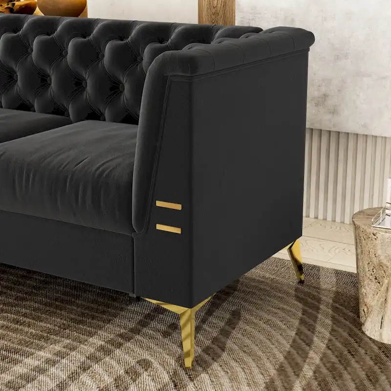 82.7 Velvet 3-Seater Sofa with Gold Metal Legs