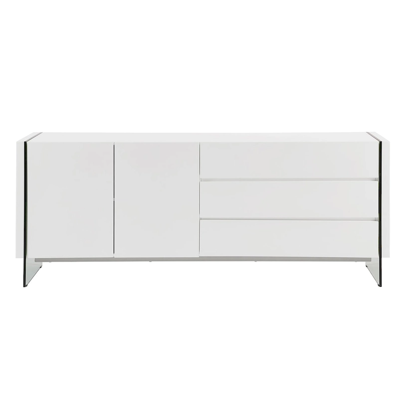 IL VETRO buffet-server in high gloss white lacquer with clear glass.