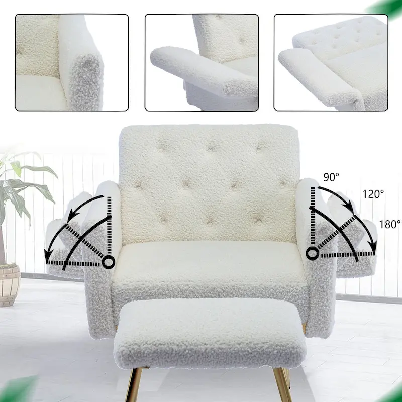 HOMEFUN Velvet Tufted Adjustable Armrests and Backrest Armchair with Ottoman