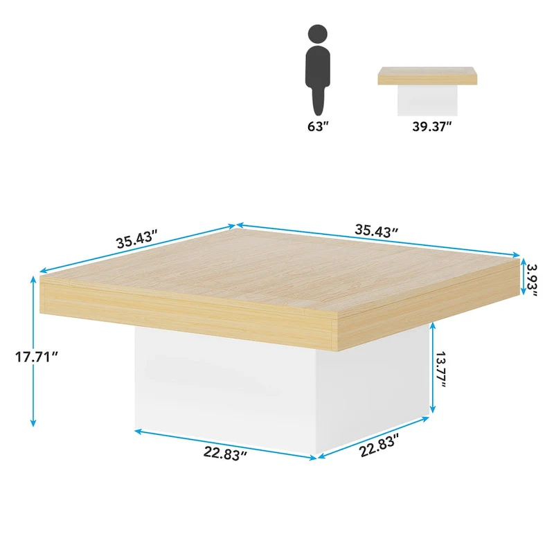Farmhouse Coffee Table Square LED Coffee Table Engineered Wood Coffee Table