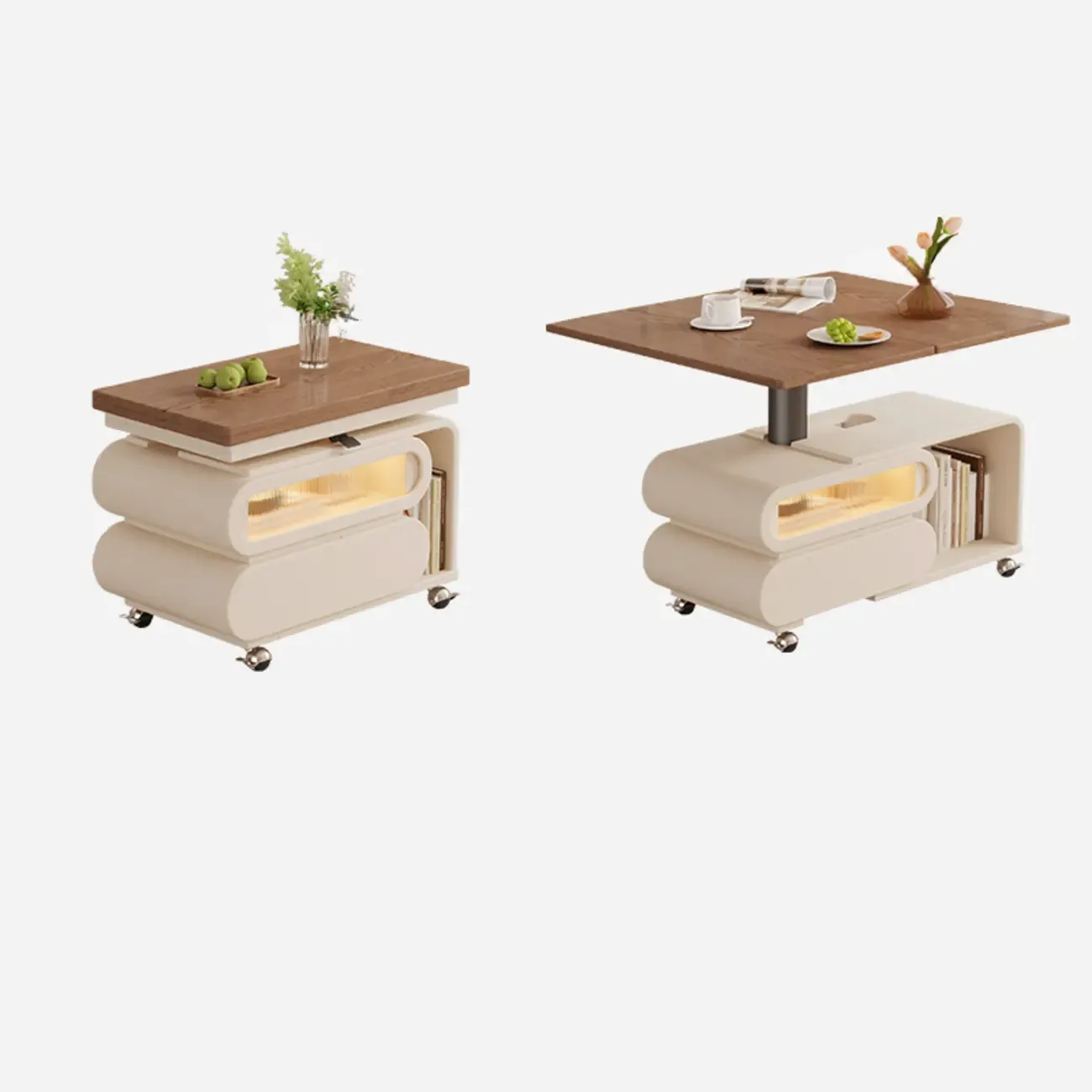 Adjustable Tabletop Modern Wood Side Table with Wheels