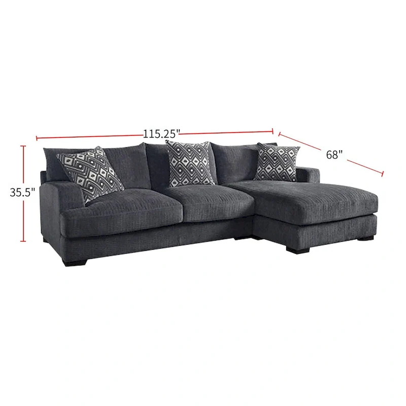 L-Shaped Chenille Upholstered Sectional Sofa in Gray