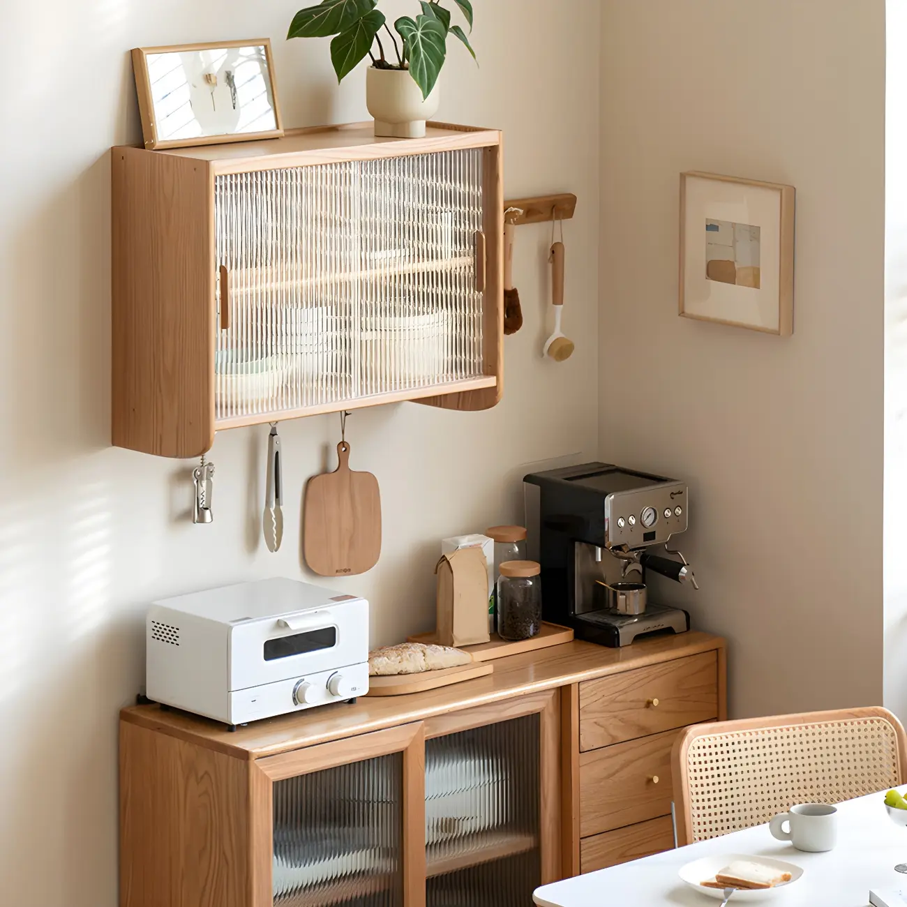 Brown Wooden Wall-Mounted Adjustable Shelves China Cabinet