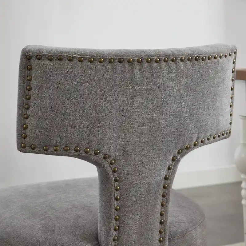 Dining Chairs Set of 2,Linen Fabric Upholstered Chair Curved Backrest with Copper Nails around,Chairs with Hardwood Frame