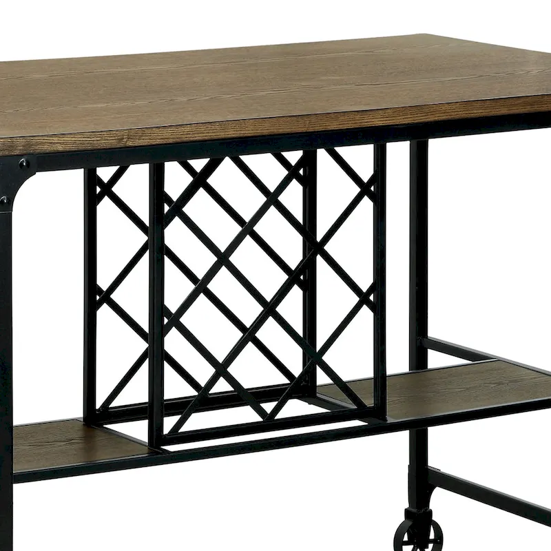 Industrial Medium Oak 48-inch Wide Metal Kitchen Island with Caster Wheels