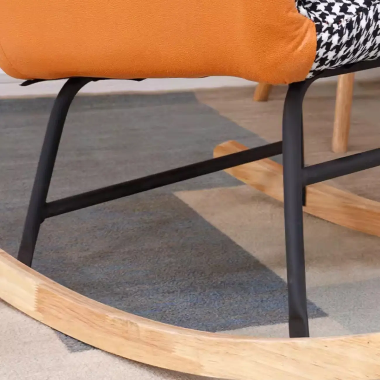 Tech Cloth Upholstered Wood Rocking Chair with Recessed Arm