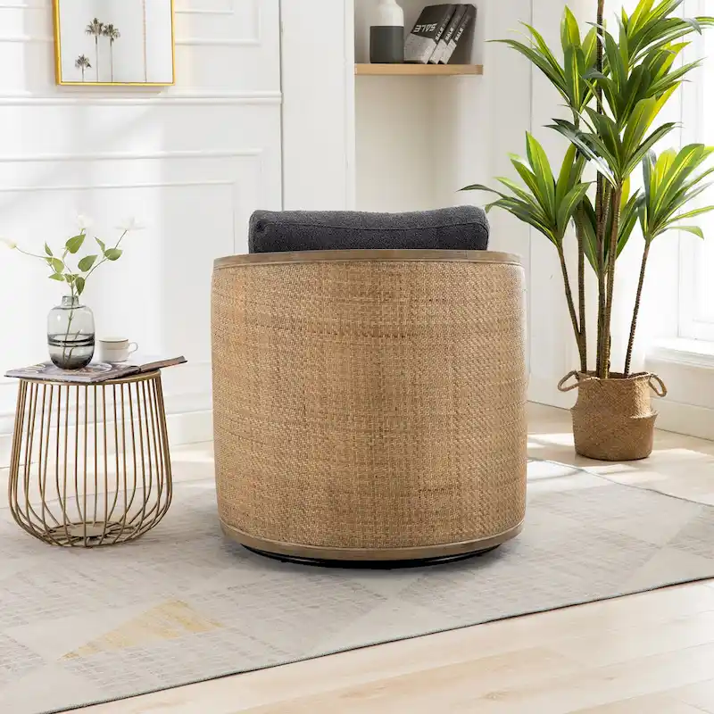 Carbon Black 30.12 Upholstered 360 Swivel Barrel Chair with Sturdy Hardwood Frame