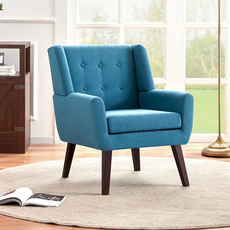 Linen Accent Chair with Tufted Back