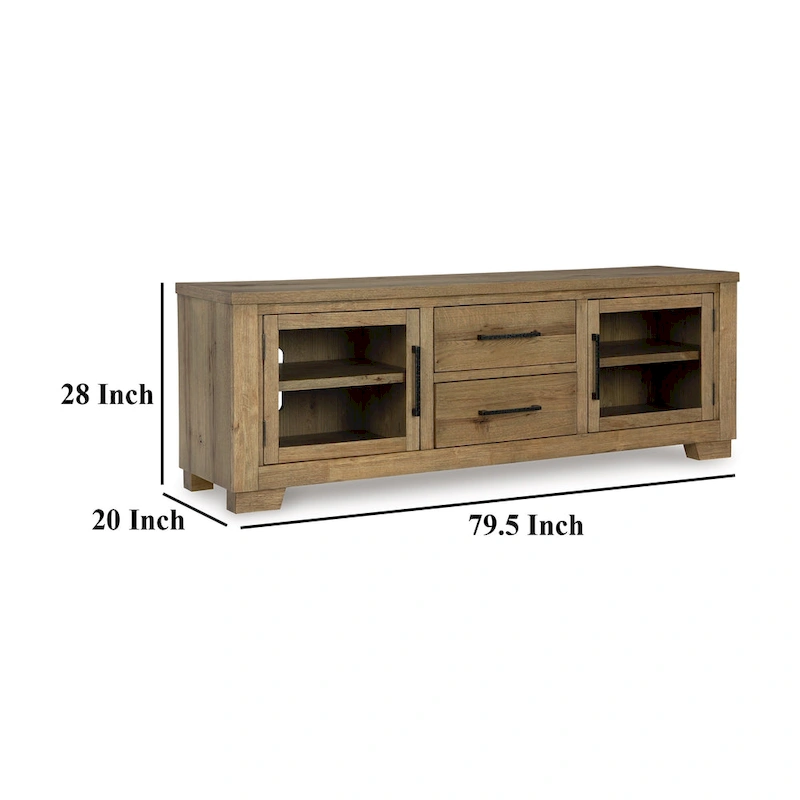 Galli Large TV Media Console, 2 Drawers, 4 Shelf, Brown Wood, 80 Inch