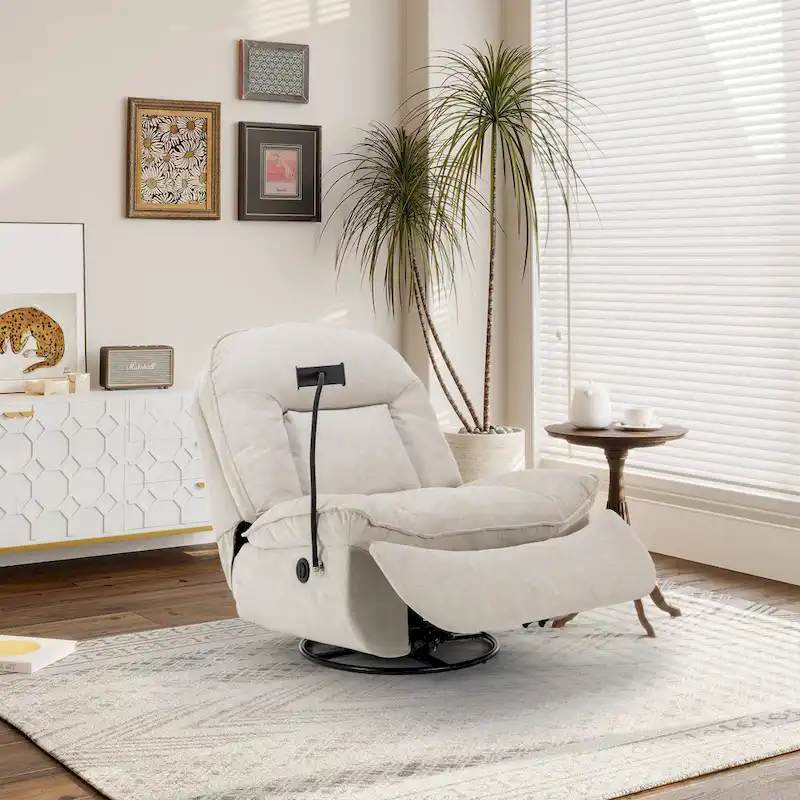 Adjustable Swivel Chenille Recliner with Phone Holder