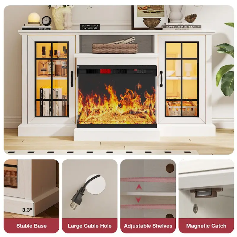 59Fireplace TV Stand with 3-Sided Glass Electric Fireplace