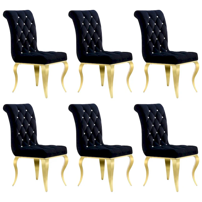 Luxury Black Velvet Upholstered Dining Chairs with Polished Gold Legs