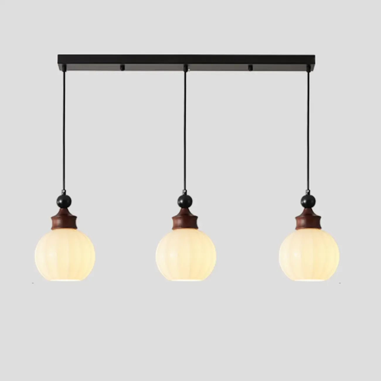 Dimmable Beige Wood Glass Globe Pendant Light