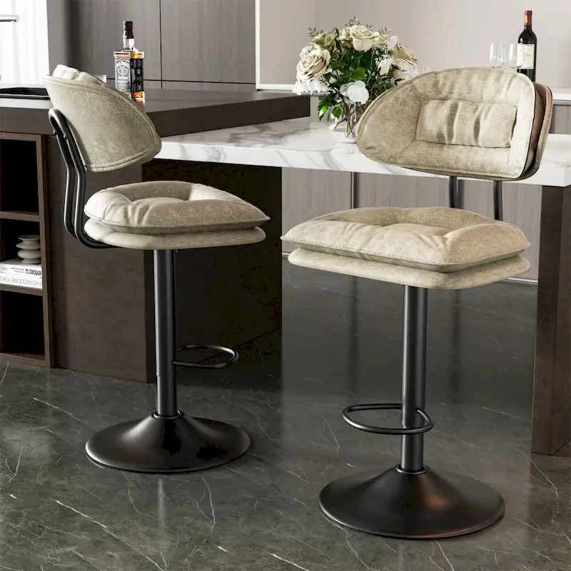 Set of 2 Swivel Bar Stools Adjustable Counter Height
