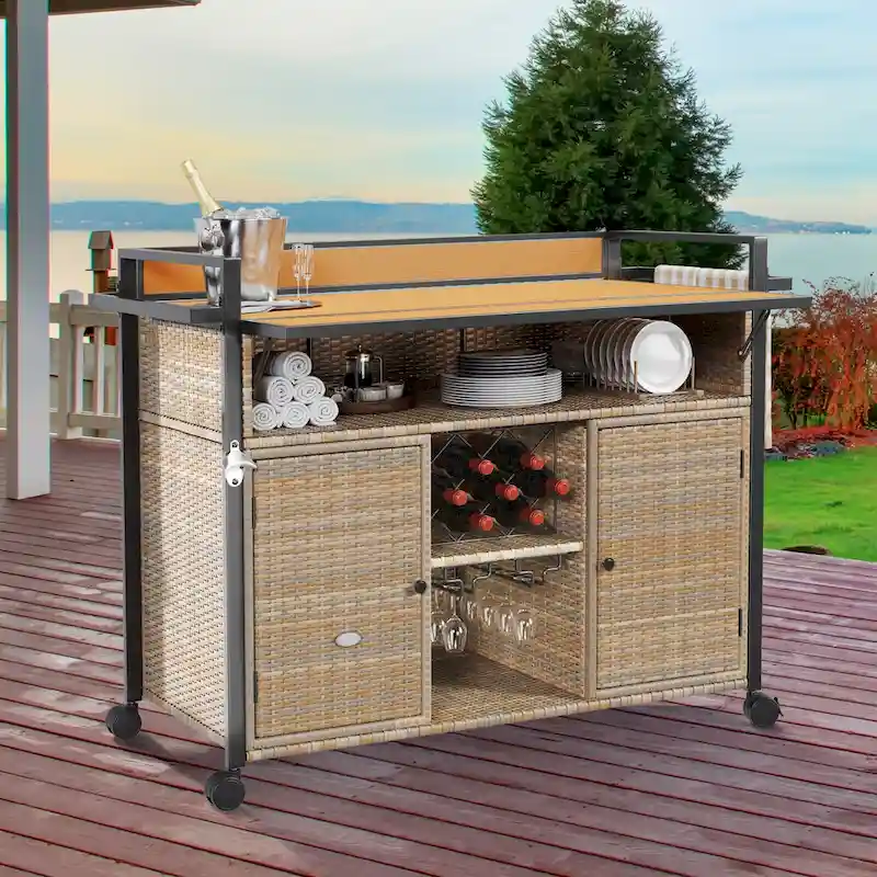 54.3 Wicker Bar Cart