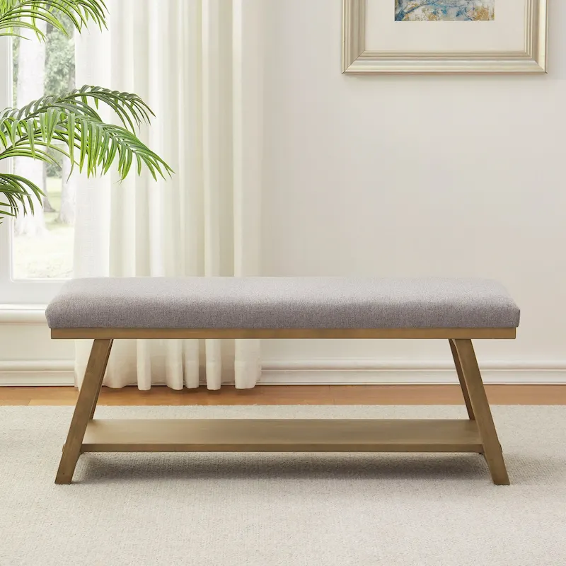 Solid Wood Shoe Bench with Cushion Entryway Shoe Bench